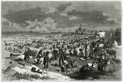 ओस्टेंड बीच। लेखक और कला समीक्षक केमिली लेमोनियर (1844-1913) द्वारा "" ला बेल्जिक "" कहानी को चित्रित करने के लिए ए। हेन्स द्वारा उत्कीर्णन। टूर डू मोंडे न्यू जर्नल डेस वॉयेजेज में प्रकाशित द्वारा आर्मंड जीन हेन्स