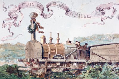 1835, 1886 में ब्रसेल्स से मैक्लिन तक की पहली ट्रेन मनाते हुए चित्र द्वारा आर्मंड जीन हेन्स