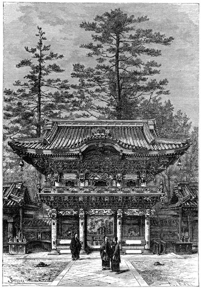 चार ड्रेगन के मंदिर का पोर्टिको निक्को तोशोगु, निक्को, जापान, 1895। द्वारा अरमानंद कोहल