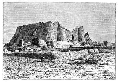 1895 में फारस ईरान के वेरमिन का ध्वस्त किला। द्वारा अरमानंद कोहल