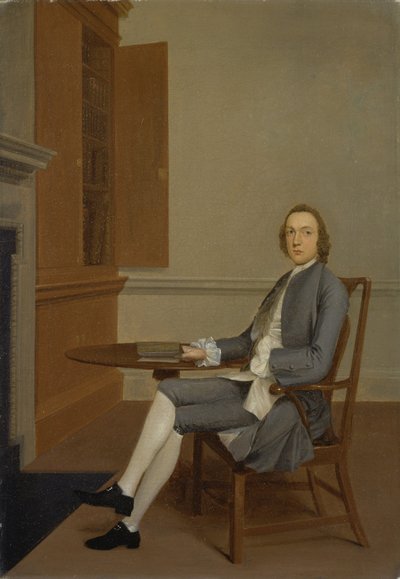 एक अनजान आदमी एक टेबल पर बैठा, c.1744-46 (कैनवास पर तेल) द्वारा आर्थर देवी