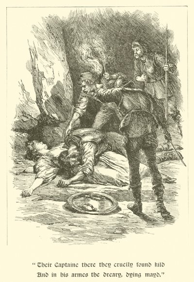 सर कैलिडोर, नाइट ऑफ सौजन्य, इन द ब्रिगैंड्स डेन (उत्कीर्णन) द्वारा आर्थर जॉर्ज वॉकर
