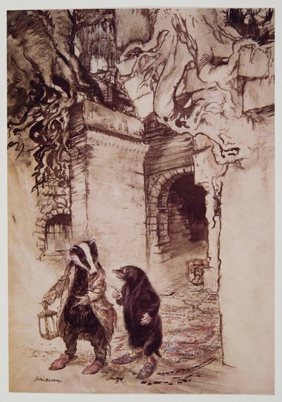 हॉल को पार करते हुए, वे विंड्स से केनेथ ग्रेहेम (1859 - 1932), पब में प्रिंसिपल सुरंगों में से एक से गुजरे। 1940 द्वारा आर्थर रैकहम