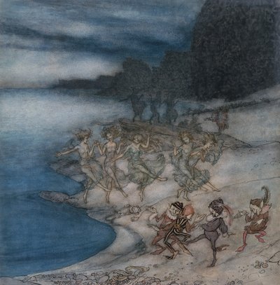 द पर्ट फेयरीज़ एंड द डैपर एल्व्स (वाटरकलर और पेन और ब्लैक इंक) द्वारा आर्थर रैकहम