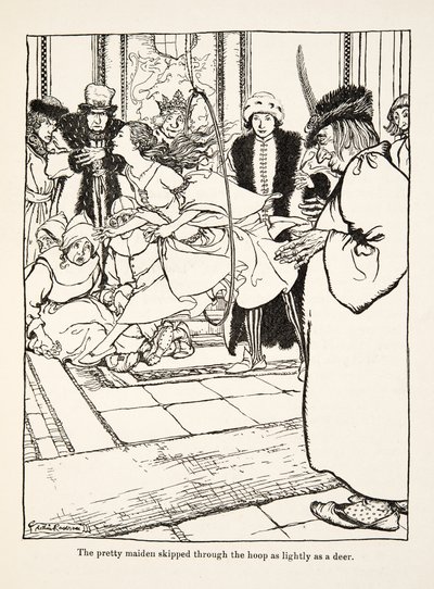 लिटिल ब्रदर एंड लिटिल सिस्टर एंड अदर टेल्स बाय द ब्रदर्स ग्रिम, पब.1917 (लिथो) से सुंदर युवती एक हिरण की तरह हल्के से घेरा से निकल गई। द्वारा आर्थर रैकहम