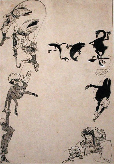 टाइट फॉर टाट, कैसल्स मैगज़ीन का चित्रण, 1902 में प्रकाशित (कागज पर कलम और स्याही) (202130 देखें) द्वारा आर्थर रैकहम