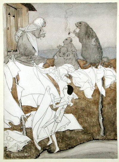 अंडरडाइन, स्टडी फॉर 'अनडाइन', फ्रेडरिक डे ला मोट्टे फौक (1777-1843) द्वारा, डब्ल्यूएल कोर्टनी द्वारा अनुकूलित, 1909 में प्रकाशित (कागज पर पेंसिल के साथ कलम और स्याही) द्वारा आर्थर रैकहम