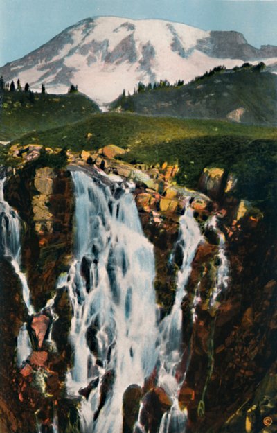 Myrtle फॉल्स और माउंट रेनियर, c1916 द्वारा असाहेल कर्टिस