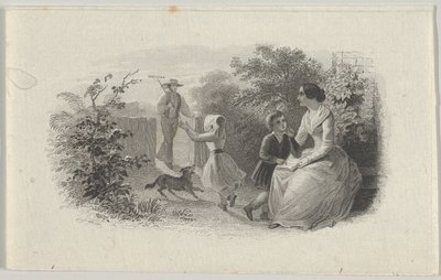 एक बगीचे में एक परिवार के साथ बैंकनोट विग्नेट, सीए। 1824-37। द्वारा आशेर ब्राउन डूरंड।