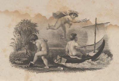 व्यापार और कृषि के प्रतीक तीन पुट्टी के साथ बैंकनोट विग्नेट, सीए। 1824-37। द्वारा आशेर ब्राउन डूरंड।