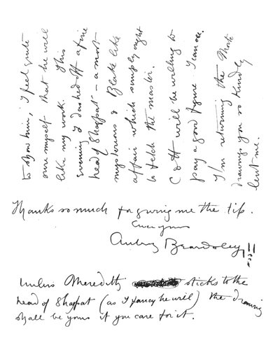 फ्रेडरिक इवांस को ऑटोग्राफ पत्र का दूसरा पृष्ठ, c.1893 द्वारा ऑब्रे बियर्डस्ले