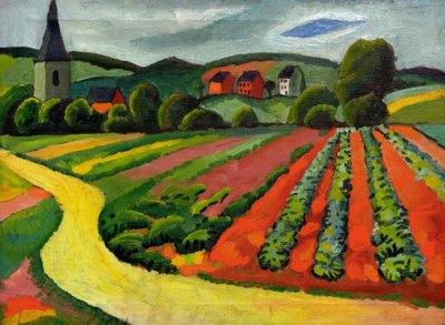 चर्च और पथ के साथ लैंडस्केप द्वारा August Macke