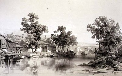 यूजीन सिसेरी (1813-90) 1842 (टिंटेड लिथो) द्वारा उकेरी गई 'स्केच ऑफ चाइना' से होनन का मंदिर और नहर, प्लेट 29 द्वारा अगस्टे (बाद) Borget