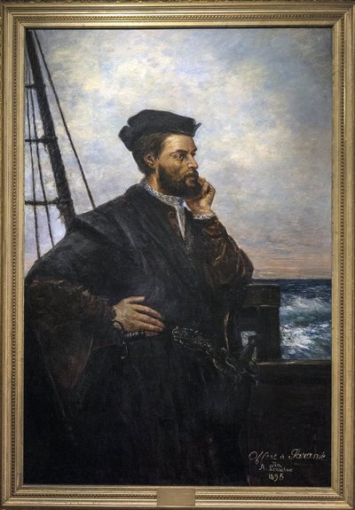 जैक्स कार्टियर का पोर्ट्रेट (1491-1557), फ्रेंच नेविगेटर और एक्सप्लोरर। ऑगस्टे लेमोइन द्वारा पेंटिंग 1848-1909 - 1895 इतिहास का सेंट मालो संग्रहालय द्वारा अगस्टे चार्ल्स लेमोइन