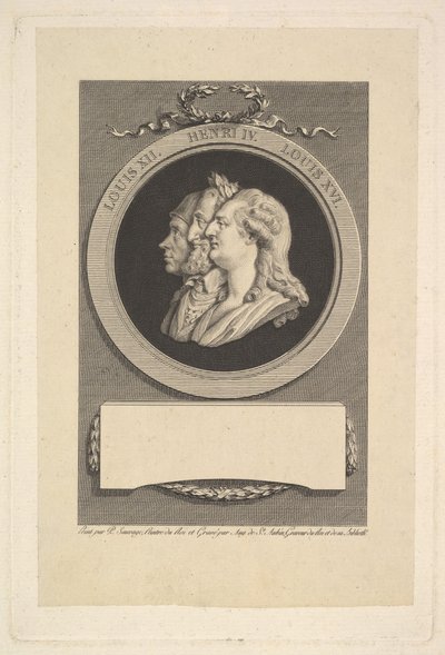 लुई XVI, हेनरी IV, और लुई XII, 1791 का पोर्ट्रेट। द्वारा ऑगस्टिन डी सेंट औबिन