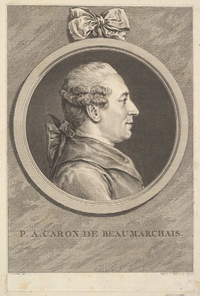 पीए कारोन डी ब्यूमरैचिस का पोर्ट्रेट, 1773। द्वारा ऑगस्टिन डी सेंट औबिन