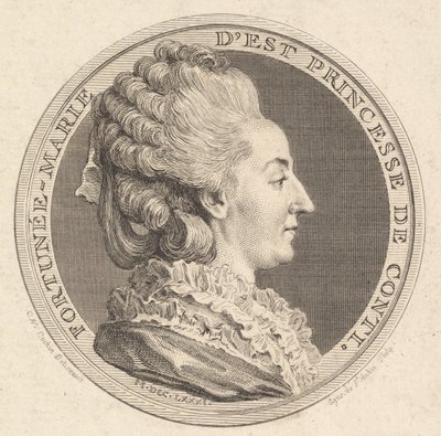 Fortunée-Marie dEst की एक पोर्ट्रेट मेडल, प्रिंसेस डे कोंटी, 1781 का प्रिंट। द्वारा ऑगस्टिन डी सेंट औबिन
