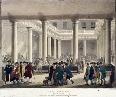 कॉर्न एक्सचेंज, लंदन, 1808 द्वारा ऑगस्टस चार्ल्स पुगिन, थॉमस रोलैंडसन