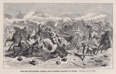स्कालिट्ज, बोहेमिया, ऑस्ट्रो-प्रशिया युद्ध की लड़ाई में प्रशियाई घुड़सवार सेना द्वारा कब्जा की गई ऑस्ट्रियाई बंदूकें द्वारा ऑगस्टस जे। बेक