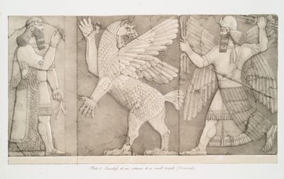 निम्रोड [कैलाह], 1853 में एक छोटे से मंदिर के प्रवेश द्वार पर बास-राहत द्वारा ऑस्टेन हेनरी लेयर्ड