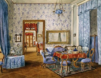 Biedermeier शैली का बेडरूम, लगभग 1830, वॉटरकलर, ऑस्ट्रिया द्वारा ऑस्ट्रियाई स्कूल