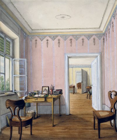 Biedermeier शैली इंटीरियर, लगभग 1840, पानी के रंग का, ऑस्ट्रिया द्वारा ऑस्ट्रियाई स्कूल