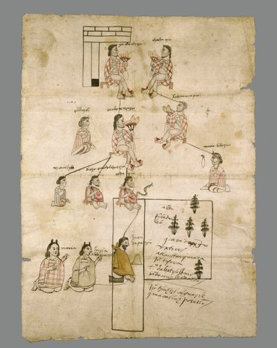 एज़्टेक लैंड रिकॉर्ड का पृष्ठ, c.1575 (कागज पर स्याही) द्वारा एज़्टेक