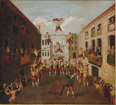 द फ़ेज़ डी "एर्कोल: द कास्टेलानी एक्रोबेट्स इन अ वेनेटियन पियाज़ा, c.1746 द्वारा बल्थासार नेबोट