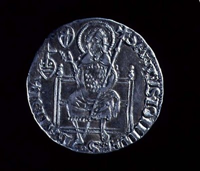 सेंट जॉन द बैप्टिस्ट का चित्रण करने वाले एक बड़े गुंबद का उल्टा, 1376 (चांदी) का झुका हुआ (पीछे से देखने पर 1919) द्वारा बार्डुशियो डि चिएरिचिनो
