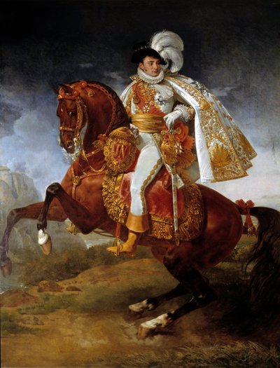 जेरोम बोनापार्ट (1784-1860) के इक्वेस्ट्रियन पोर्ट्रेट वेस्टफेलिया के राजा एंटोनी जीन ग्रोस (1771-1835) 1808 सन द्वारा पेंटिंग। 3,21x2,65 मीटर - जेरोम बोनापार्ट (1784-1860), वेस्टफेलिया के राजा का घुड़सवारी चित्र। एंटोनी जीन ग्रोस (1771-1835) द्वारा पेंटिं द्वारा बैरन एंटोनी जीन ग्रोस