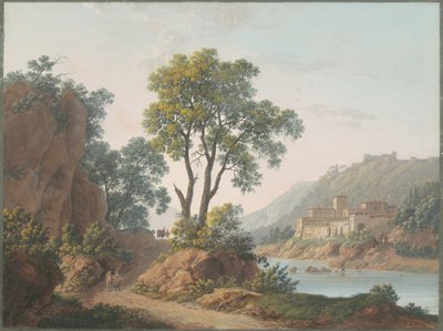 महलों और यात्रियों के साथ नदी का परिदृश्य द्वारा बैरन लुई अल्बर्ट गुइलेन बैकलर डी'अल्बे