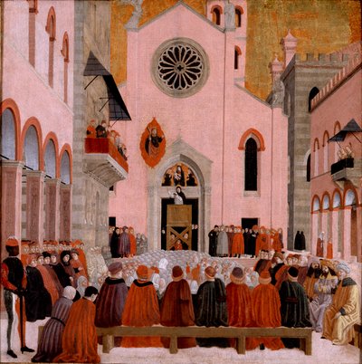सेंट विंसेंट फेरर एक पोप के सामने उपदेश देते हुए, c1460-1476 द्वारा बार्टोलोमो डिली एरी