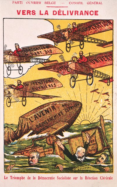 1914 से पहले के पार्टीय ओवीरियर बेलज (बेल्जियम वर्कर्स पार्टी) का विज्ञापन द्वारा बेल्जियम स्कूल