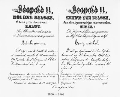 किंग लियोपोल्ड II (1835-1909) का हस्ताक्षर, कांगो को बेल्जियम में 1908 के लिए स्वीकृत किया गया द्वारा बेल्जियम स्कूल
