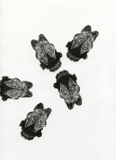 Bumblebees की बैठक, 2013 (कागज पर लकड़ी की नक्काशी) द्वारा बेला लार्सन