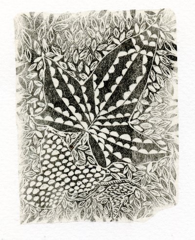 आइवी, 2014, (कागज पर उकेरी जाने वाली लकड़ी) द्वारा बेला लार्सन
