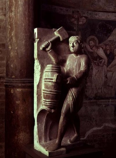 कूपर: अगस्त महीने के मजदूरों के एक प्रतिमा कैलेंडर से, c.1200 (पत्थर) द्वारा बेनेटेटो एंटेलमी