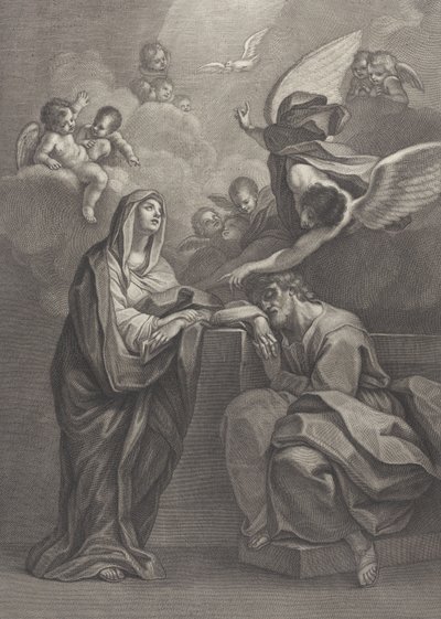 प्लेट 6: सेंट जोसेफ का सपना, बाईं ओर वर्जिन मैरी और ऊपर एक परी जो इशारा करती है ..., 1777 द्वारा रानिएरी एलेग्रांटी