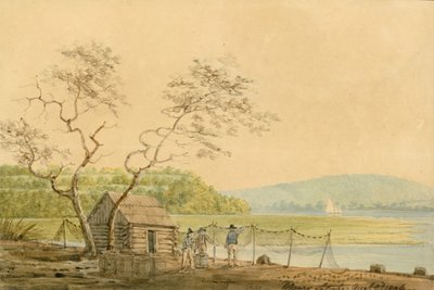 एल्क क्रीक, 1806 को देखते हुए फ्रेंचटाउन में पैकेट घाट से देखें। द्वारा बेंजामिन हेनरी लैट्रोब