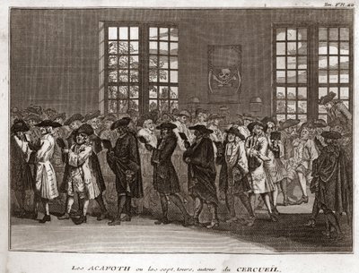 बर्नार्ड पिकार्ट (1723-1743) 1819 निजी संग्रह द्वारा "दुनिया के सभी लोगों के धार्मिक समारोहों और रीति-रिवाजों का चित्रण" से उत्कीर्ण एक अंतिम संस्कार में "" अकाफोथ "" प्रदर्शन करने वाले यहूदी शोक करने वालों की एक मण्डली द्वारा बर्नार्ड पिकार्ट