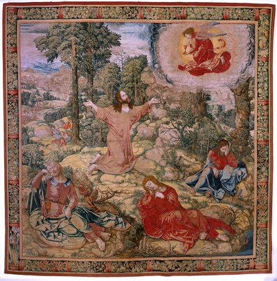 फ्लेमिश टेपेस्ट्री। श्रृंखला द पैशन ऑफ़ क्राइस्ट। क्राइस्ट इन द माउंट ऑफ़ ऑलिव्स। कार्टूनिस्ट बैरेंड वैन ओर्ले। लगभग 1518-1522। द्वारा बर्नार्ड वैन ऑरली