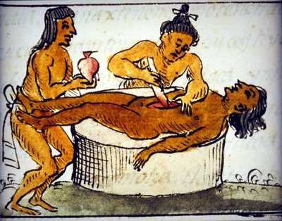 मानव बलिदान: एज़्टेक के बीच अनुष्ठान बलिदान। बर्नार्डिनो डी सहगुन की एक पांडुलिपि से द्वारा बर्नार्डिनो डी सहगुन
