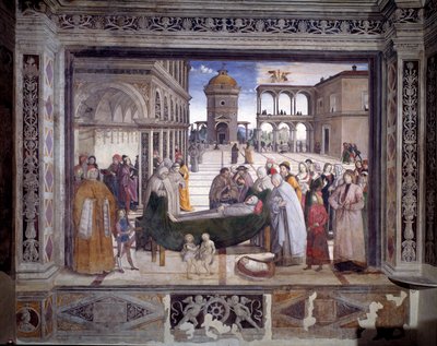 सेंट बर्नार्डिन की कहानी, संत की मृत्यु (फ्रेस्को, c.1486) द्वारा बर्नार्डिनो डि बेटो पिंटुरिचियो