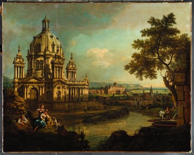 पिरना में एक गुंबददार चर्च और इमारतों के साथ एक कैपरीकोयो, c.1765 द्वारा बर्नार्डो बेलोट्टो (कैनेलेटो)