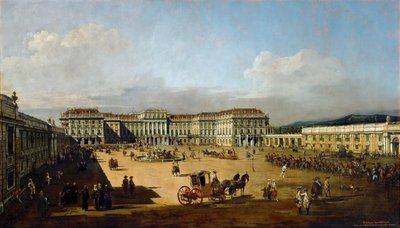 Schönbrunn पैलेस 1758 और 1761 के बीच, सामने की ओर से देखा गया द्वारा बर्नार्डो बेलोट्टो (कैनेलेटो)