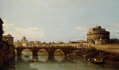 रोम में टाइबर का दृश्य, सैंटिएन सैंजेलो के साथ, c.1743 द्वारा बर्नार्डो बेलोट्टो (कैनेलेटो)