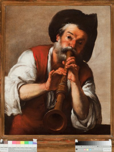 Il pifferaio (बांसुरी वादक) (द पाइपर) बर्नार्डो स्ट्रोज़ी द्वारा पेंटिंग (1581-1644) 17 वीं शताब्दी के जीन, मुसी डि स्ट्राडा नुओवा (पूर्व पलाज़ो रोसो) द्वारा बर्नार्डो स्ट्रोज़ी
