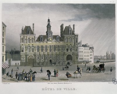 होटल डी विले, पेरिस, 1832 (रंग उत्कीर्णन) द्वारा बर्नहार्ड श्मिट