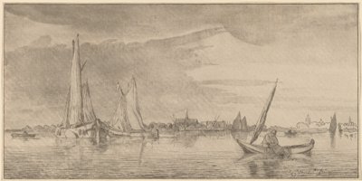 शहर के साथ नदी, 1775। द्वारा बर्नहार्ड श्रेडर