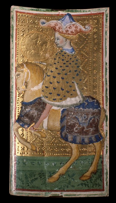 Visconti-Sforza टैरो डेक: डेनारी का घोड़ा (कार्डबोर्ड पर चर्मपत्र पर पेंटिंग) द्वारा बोनिफेसिओ बेम्बो